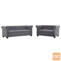 Komplet Chesterfield kavčev 2 kosa obloga iz žameta siva