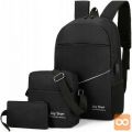 3v1 vodoodporna USB športna denarnica torba in nahrbtnik črn